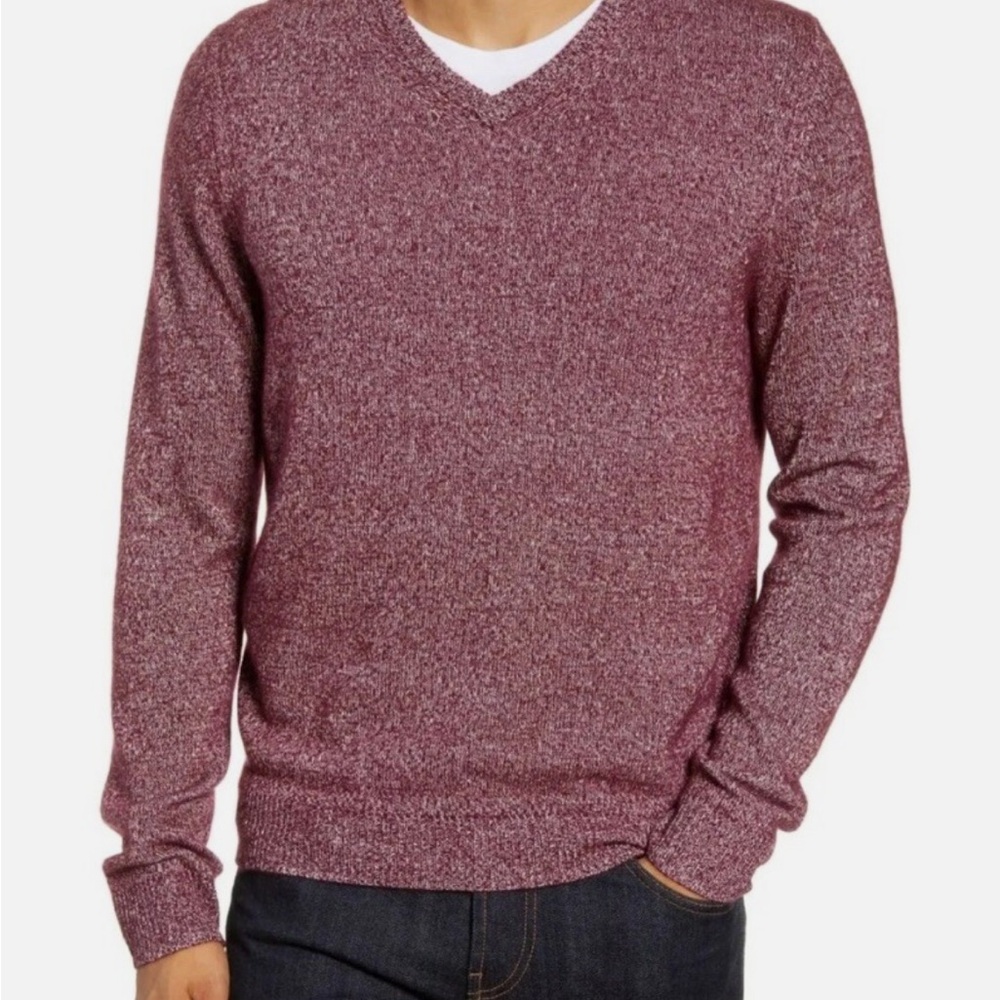 NORDSTROM MEN’S SHOP Melty Soft Cashmere & Silk V-Neck Sweater in Burgundy SZ S